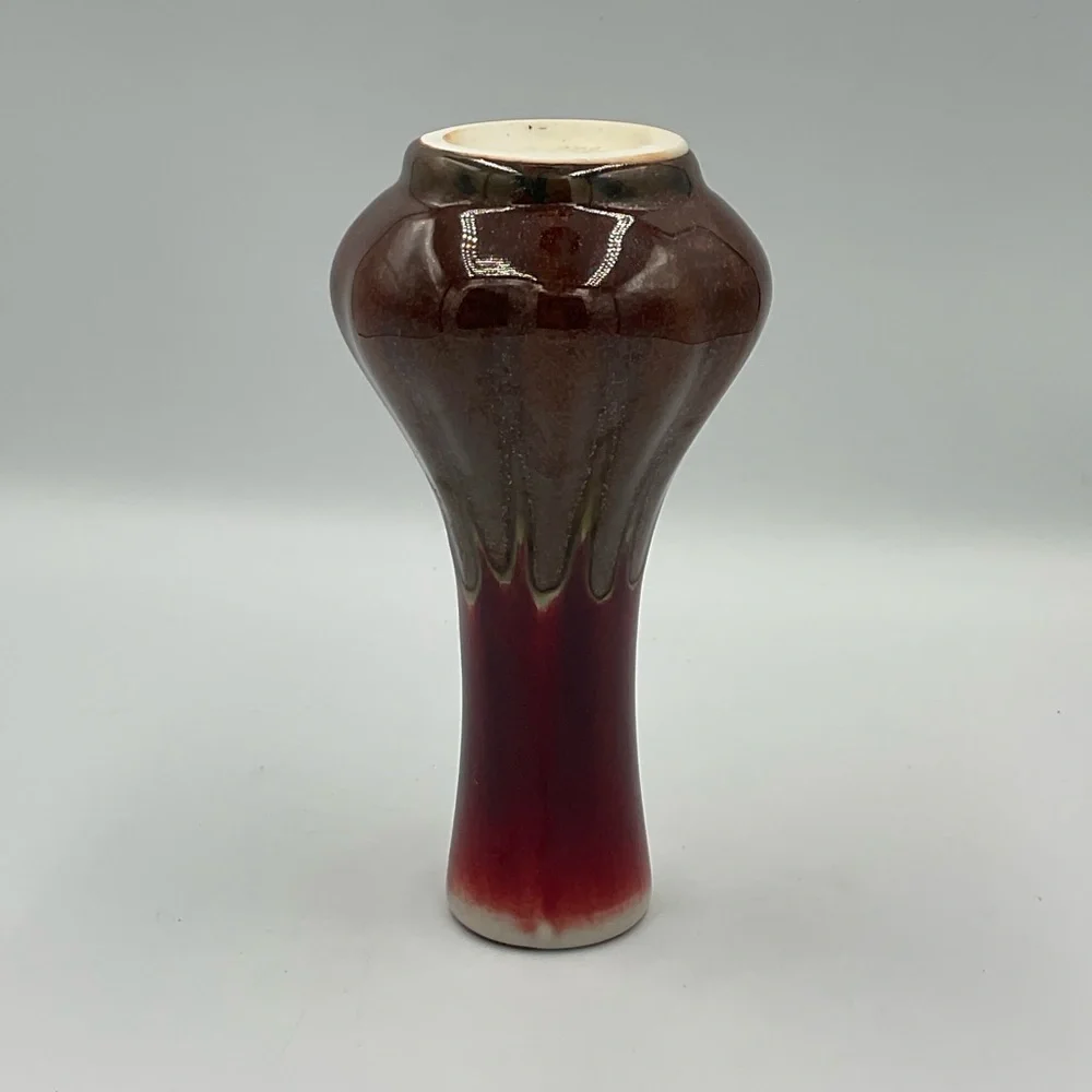 Vintage Hosley TM Potteries Artisan Red and Brown Glazed Bud Vase